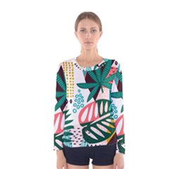 Abstract Seamless Pattern With Tropical Leaves Women s Long Sleeve T-shirt