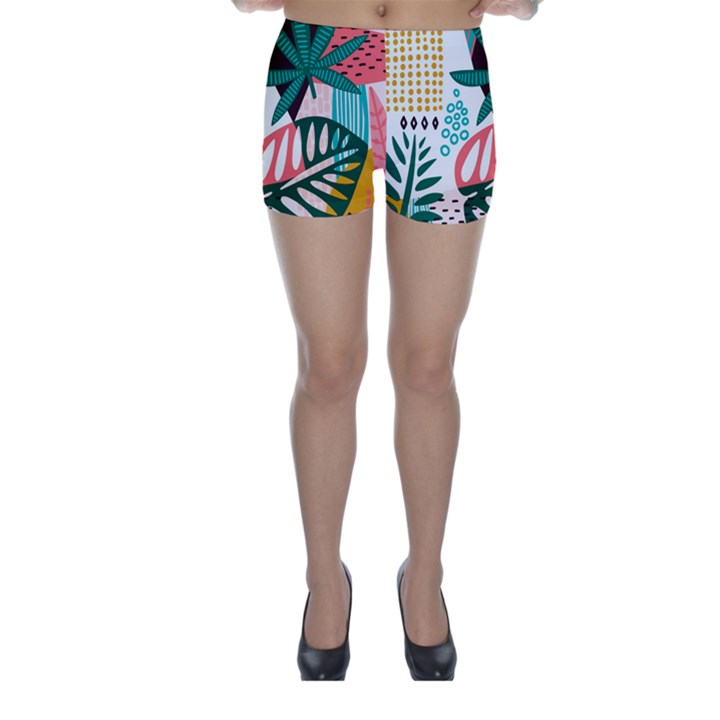 Abstract Seamless Pattern With Tropical Leaves Skinny Shorts