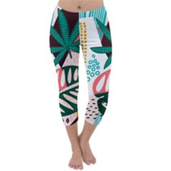 Abstract Seamless Pattern With Tropical Leaves Capri Winter Leggings 