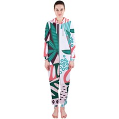 Abstract Seamless Pattern With Tropical Leaves Hooded Jumpsuit (ladies)