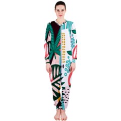 Abstract Seamless Pattern With Tropical Leaves Onepiece Jumpsuit (ladies)