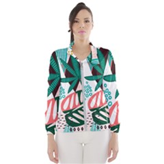 Abstract Seamless Pattern With Tropical Leaves Women s Windbreaker