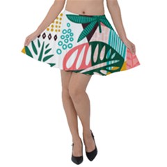 Abstract Seamless Pattern With Tropical Leaves Velvet Skater Skirt