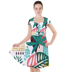 Abstract Seamless Pattern With Tropical Leaves Cap Sleeve Midi Dress by Hannah976