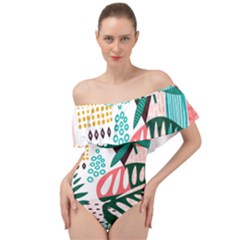 Abstract Seamless Pattern With Tropical Leaves Off Shoulder Velour Bodysuit  by Hannah976