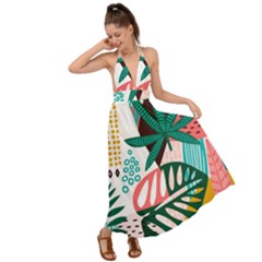 Abstract Seamless Pattern With Tropical Leaves Backless Maxi Beach Dress by Hannah976