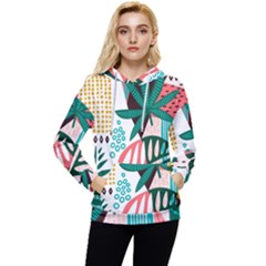 Abstract Seamless Pattern With Tropical Leaves Women s Lightweight Drawstring Hoodie