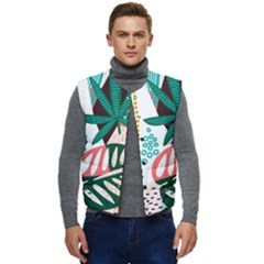 Abstract Seamless Pattern With Tropical Leaves Men s Button Up Puffer Vest	