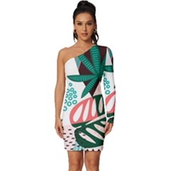 Abstract Seamless Pattern With Tropical Leaves Long Sleeve One Shoulder Mini Dress by Hannah976