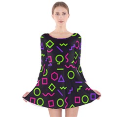 Geometric Seamless Pattern Long Sleeve Velvet Skater Dress