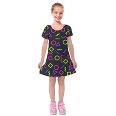 Geometric Seamless Pattern Kids  Short Sleeve Velvet Dress