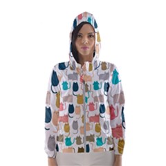 Cute Seamless Pattern Happy Kitty Kitten Cat Women s Hooded Windbreaker