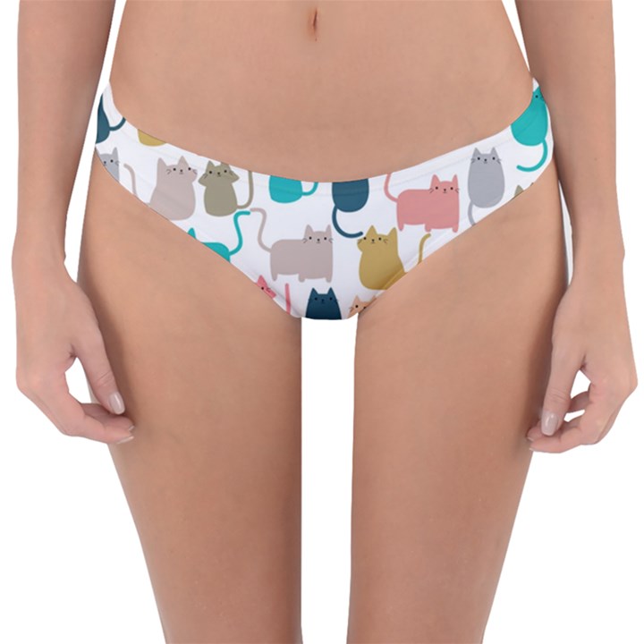 Cute Seamless Pattern Happy Kitty Kitten Cat Reversible Hipster Bikini Bottoms