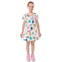 Cute Seamless Pattern Happy Kitty Kitten Cat Kids  Short Sleeve Velvet Dress