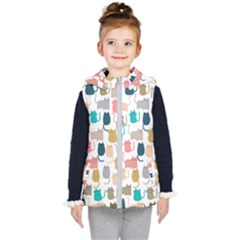 Cute Seamless Pattern Happy Kitty Kitten Cat Kids  Hooded Puffer Vest