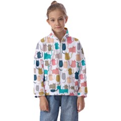 Cute Seamless Pattern Happy Kitty Kitten Cat Kids  Half Zip Hoodie