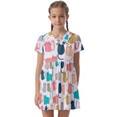 Cute Seamless Pattern Happy Kitty Kitten Cat Kids  Asymmetric Collar Dress by Hannah976