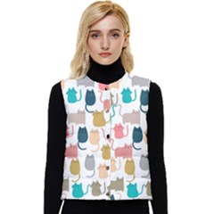 Cute Seamless Pattern Happy Kitty Kitten Cat Women s Button Up Puffer Vest