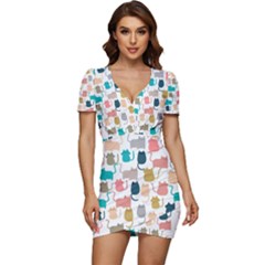 Cute Seamless Pattern Happy Kitty Kitten Cat Low Cut Cap Sleeve Mini Dress by Hannah976