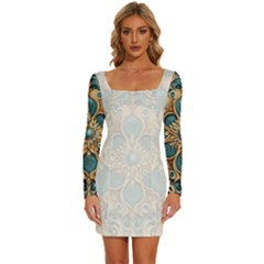 Pattern 1 Muster 7 600dpi 12000 Matt Long Sleeve Square Neck Bodycon Velvet Dress by 2607694c