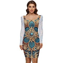 Muster 7 600dpi 12000 Matt Pattern 1 Women Long Sleeve Ruched Stretch Jersey Dress by 2607694c