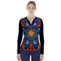 Schwarz bunt V-Neck Long Sleeve Top View1