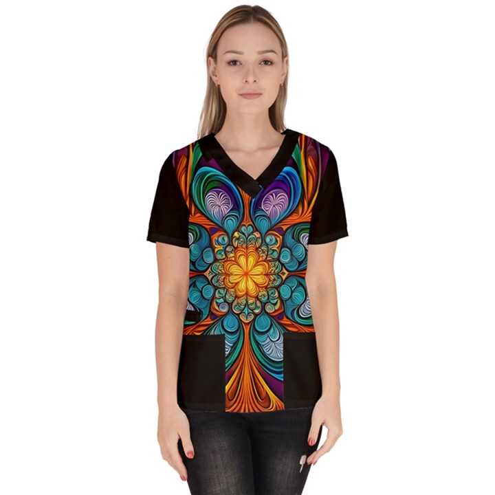 Schwarz bunt Women s V-Neck Scrub Top