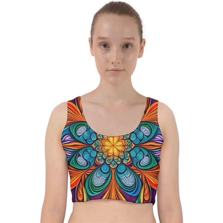 Schwarz bunt Velvet Racer Back Crop Top