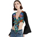 Schwarz bunt Trumpet Sleeve Cropped Top View2