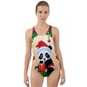 Schwarz Pandaweihnachten300dpi Cut-Out Back One Piece Swimsuit View1