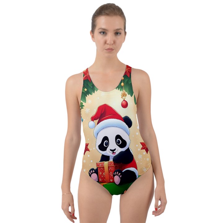 Schwarz Pandaweihnachten300dpi Cut-Out Back One Piece Swimsuit