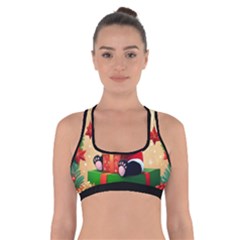 Schwarz Pandaweihnachten300dpi Cross Back Sports Bra