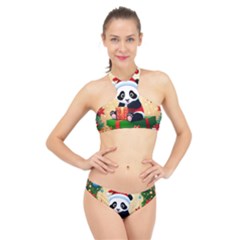 Schwarz Pandaweihnachten300dpi High Neck Bikini Set