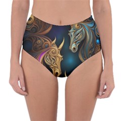 Schwarz Pferde Muster Reversible High-waist Bikini Bottoms by 2607694c