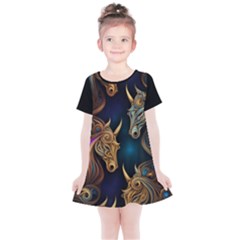 Schwarz Pferde Muster Kids  Simple Cotton Dress by 2607694c