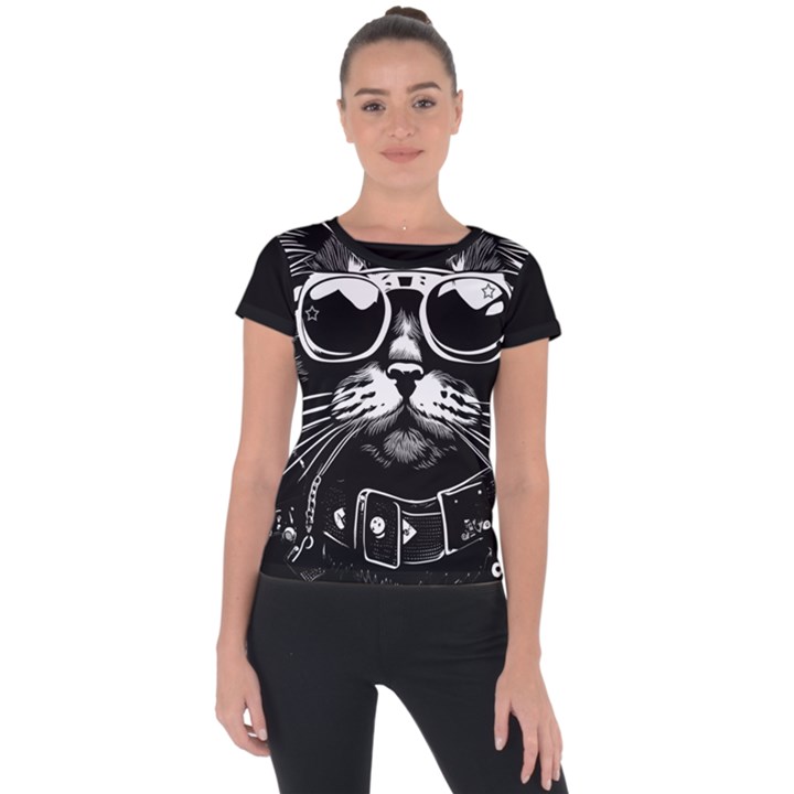 Schwarz katze punk Short Sleeve Sports Top 