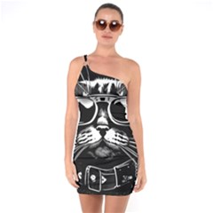 Schwarz Katze Punk One Shoulder Ring Trim Bodycon Dress