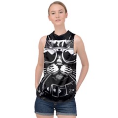 Schwarz Katze Punk High Neck Satin Top by 2607694c