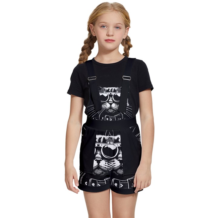 Schwarz katze punk Kids  Short Overalls