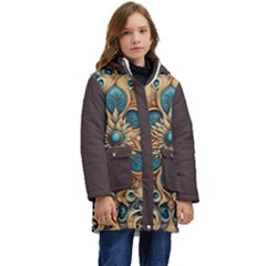 Dunkelbraun Pattern 1 Kids  Hooded Longline Puffer Jacket by 2607694c