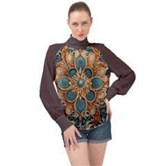 Christmas Greetings High Neck Long Sleeve Chiffon Top by 2607694c