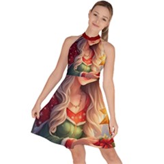 Christmas Greetings Sleeveless Halter Neck A-line Dress by 2607694c