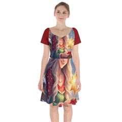 Christmas Greetings Short Sleeve Bardot Dress