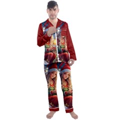 Christmas Greetings Men s Long Sleeve Satin Pajamas Set by 2607694c