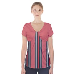 Rosa Grau Streifen Short Sleeve Front Detail Top by 2607694c