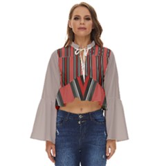 Rosa Grau Streifen Boho Long Bell Sleeve Top