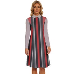 Rosa Grau Streifen Long Sleeve Shirt Collar A-line Dress by 2607694c