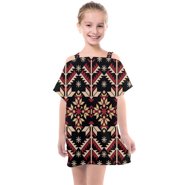 Vector Illustration Of Ukrainian Folk Seamless Pattern Ethnic Ornament Border Element Traditional Kids  One Piece Chiffon Dress