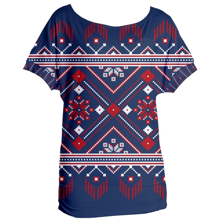 Ukrainian Folk Seamless Pattern Ornament Art Women s Oversized T-Shirt