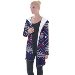 Ukrainian Folk Seamless Pattern Ornament Art Longline Hooded Cardigan by Bedest